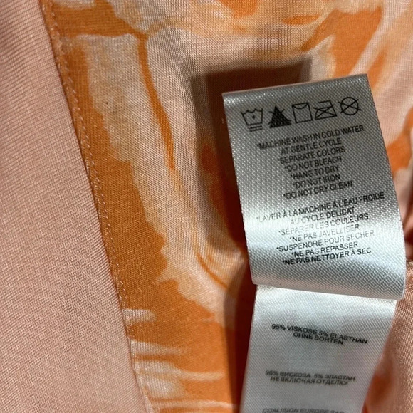 LOLE ALEXANDRA peach orange abstract design on t shirt with cap  sleeve , scoop - Picture 12 of 14